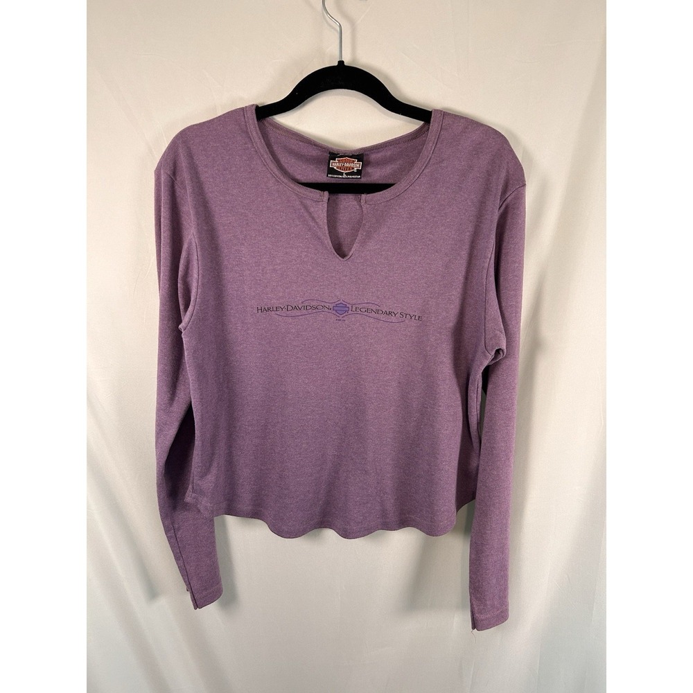 Harley Davidson Large Long Sleeve Shirt V Neck Purple Valley Forge Pennsylvania - Picture 3 of 6